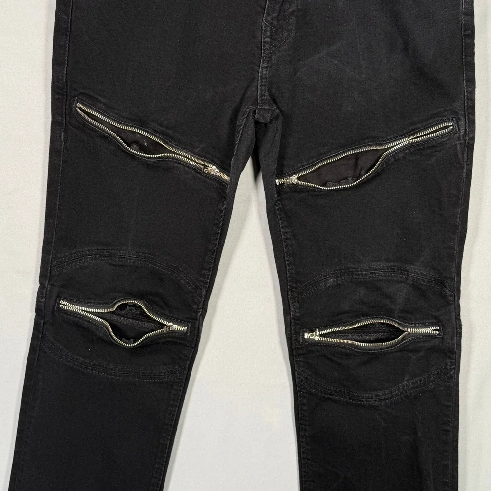 True‎ Religion Mens Slim Moto Zippers Black Biker Jeans MAXH208EL Size 38x33